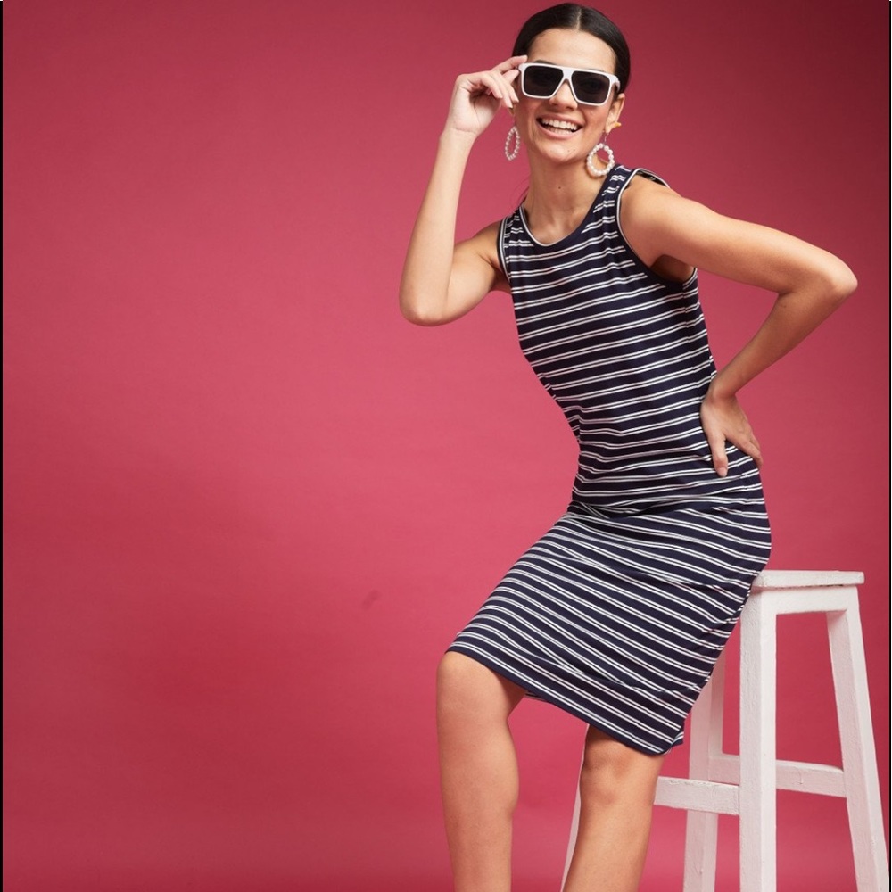 VINCE DOUBLE STRIPED LINEN DRESS - Picture 3 of 7